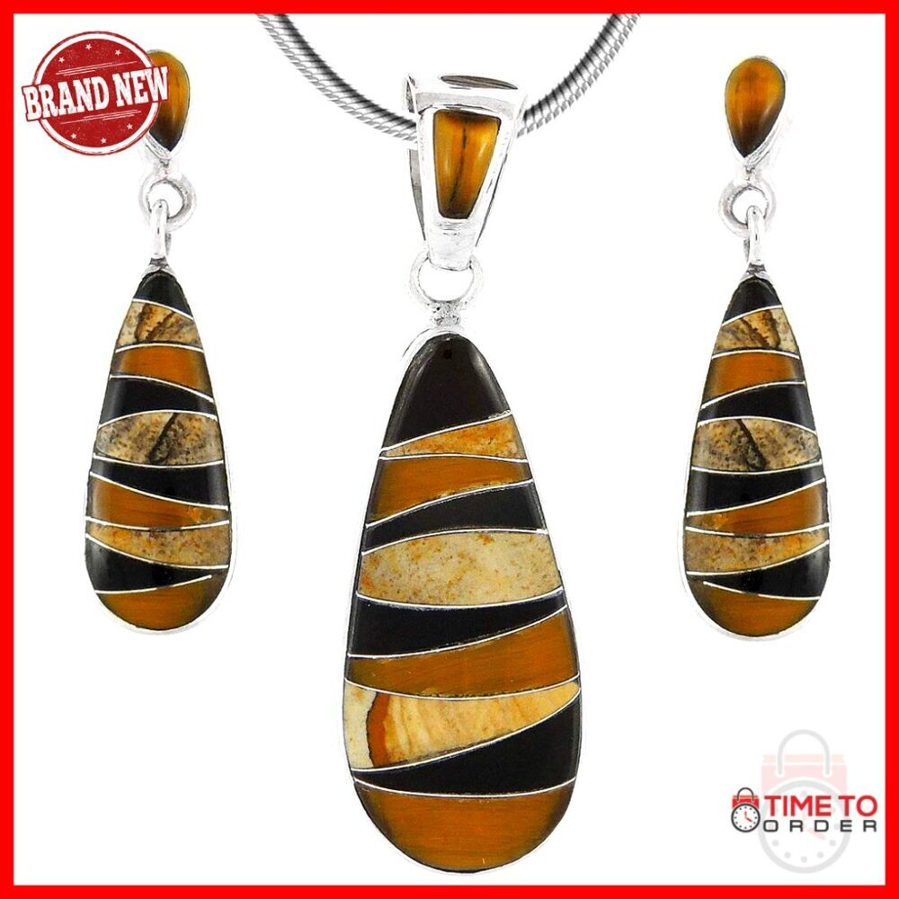 Sterling Silver Gemstone Jewelry Set with Pendant Earrings Necklace